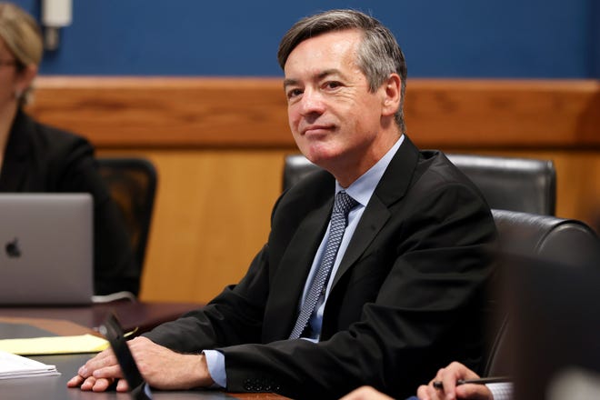 Lawyer Kenneth Chesebro, appears before Judge Scott McAfee during a motions hearing on Oct. 10, 2023, in Atlanta. Chesebro has pleaded guilty to a felony just as jury selection was getting underway in his trial on charges accusing him of participating in efforts to overturn Donald Trump's loss in Georgia's 2020 election. Chesebro was charged alongside the Republican ex-president and 17 others with violating the state's anti-racketeering law.